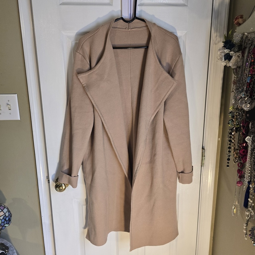 CHICWISH Women's Classy Light Tan Open Front Knit Coat Cardigan